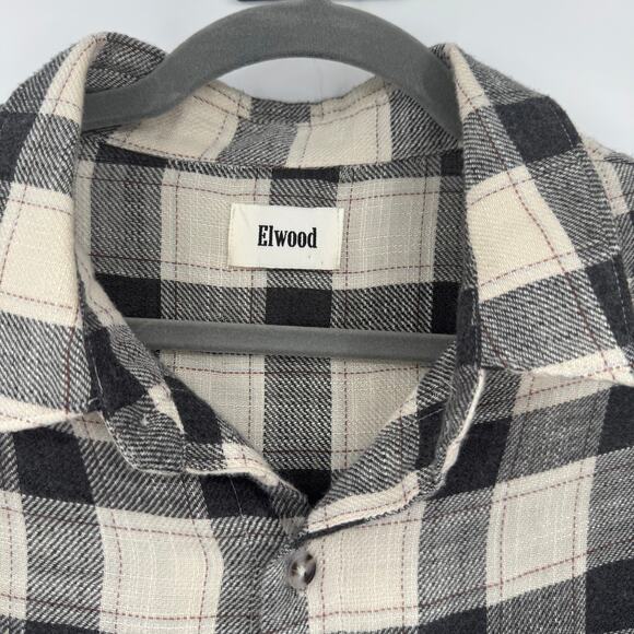 Elwood Mens Riker Plaid Short Sleeve Button Up Shirt Rayon Gray Cream Medium - Picture 7 of 11